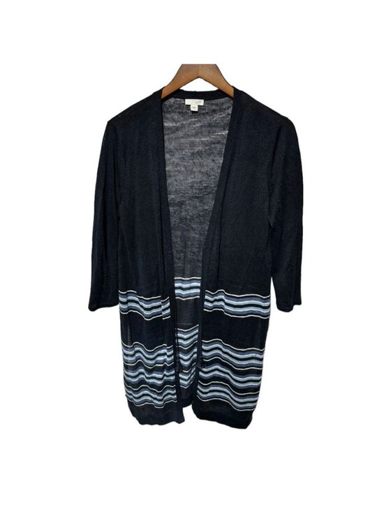 J. Jill Sweaters - J. Jill Blue Linen Long Striped Cardigan Blue Size Small